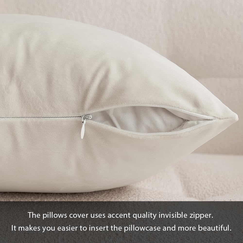 MIULEE Velvet Throw Pillow Covers 18x18 Inch Pack of 2 Cream White