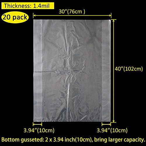 20 Pack 30 x 40 inch 1.4 Mil Clear Plastic Flat Poly Bags Clothing Merchandise Bags Good for Food, Proving Bread, Dough, Clothes Packaging, Storage, Gift Bag