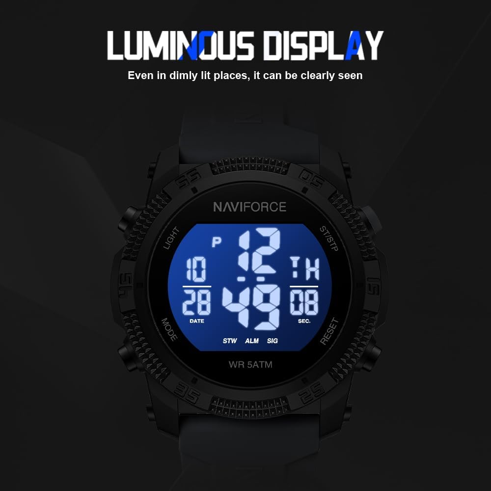NAVIFORCE Men Sports Waterproof Digital Watches with Stopwatch Alarm Rubber Strap Wristwatch for Women，Gift
