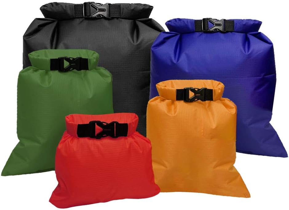 Pimoys 5 Pack Waterproof Dry Sacks, Lightweight Outdoor Dry Bags Ultimate Dry Bags for Kayaking Rafting Boating Camping (1.5L, 2.5L, 3.5L, 4.5L, 6L)