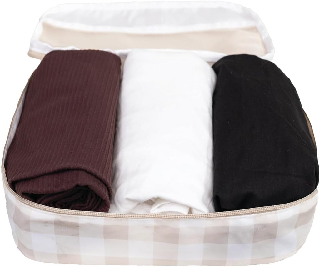 Jadyn Packing Cubes for Travel, 6-Piece Large Packing Cube Organizer Set for Suitcase, Duffel Bag, Luggage, Multiple Sizes Travel Essentials (Beige Gingham)