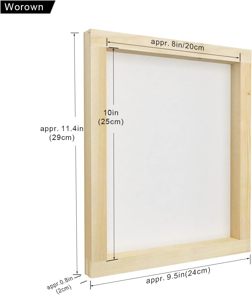Worown 1 Piece 8 x 10 Inch Wood Silk Screen Printing Frame with 110 White Mesh and 1 Piece 4 x 6 Inch Screen Printing Squeegee