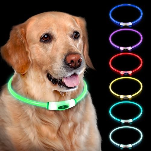 NOVKIN Lighted Dog Collar, Rechargeable 7 Colors Changing Light Up Dog Collar, IP67 Waterproof LED Collar Glow in the Dark, Make Pet Visible and Safety for Night Walking,Outdoor, for All Dogs