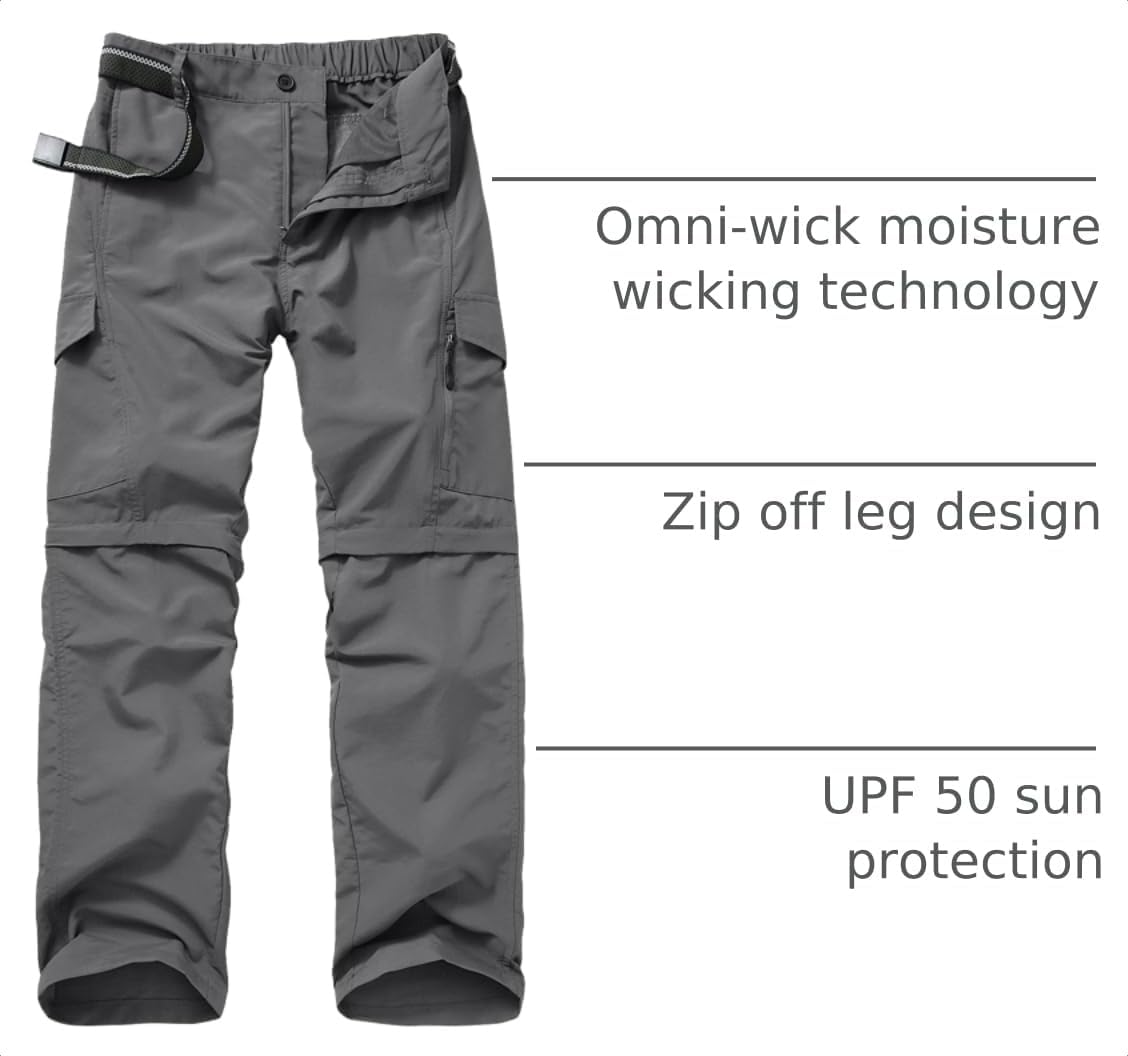 linlon Boy Scout Pants Hiking Mens Convertible Zip Off Safari Fishing