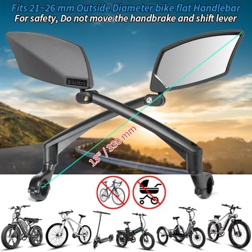 BriskMore Handlebar Bike Mirror - Crystal Clear HD Glass, 360° Adjustable&Foldable Mirror for Safe Riding, Wide Angle Rearview for E-Bikes, Mountain Bikes & Scooters,Bicycle Mirror