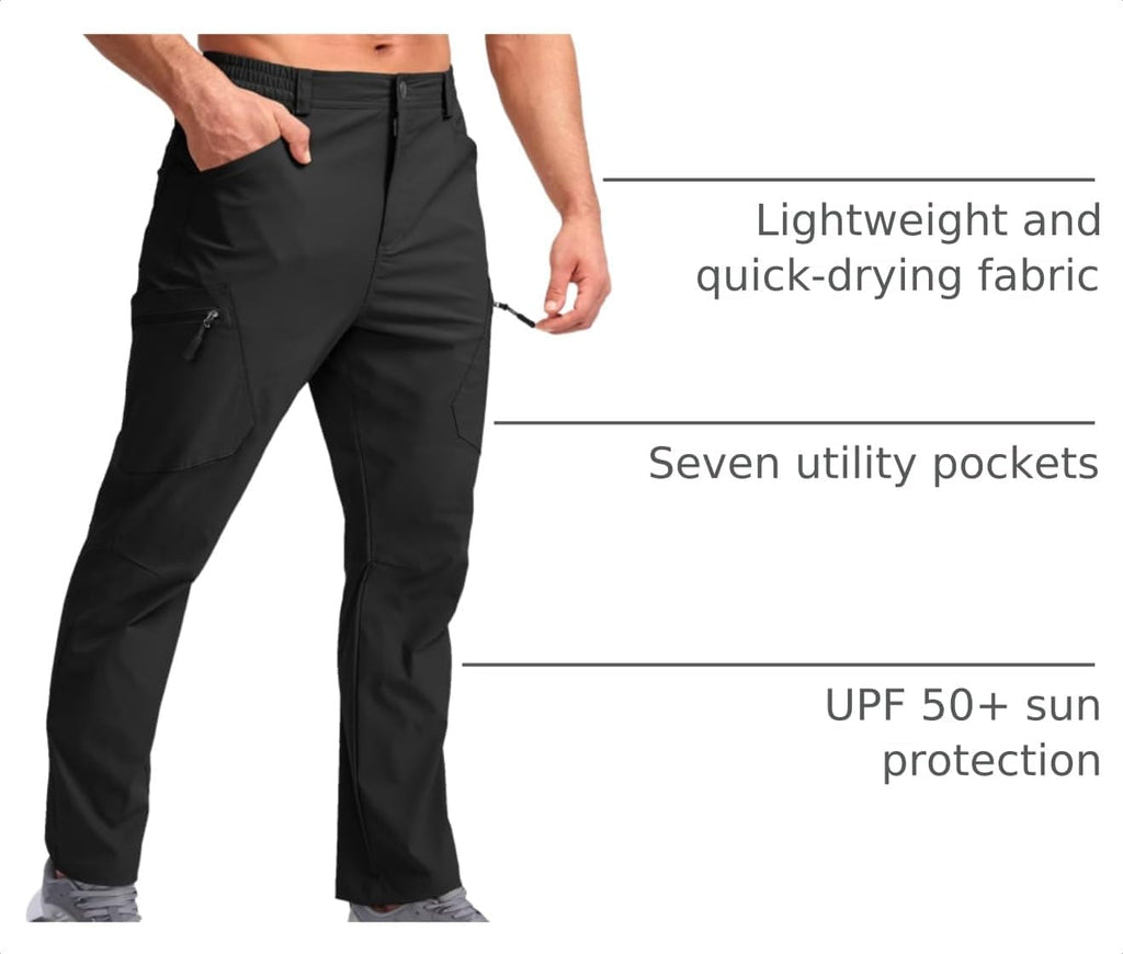 Pudolla Men's Lightweight Hiking Pants with 7 Pockets Quick Dry Water Resistant Fishing Travel Pants