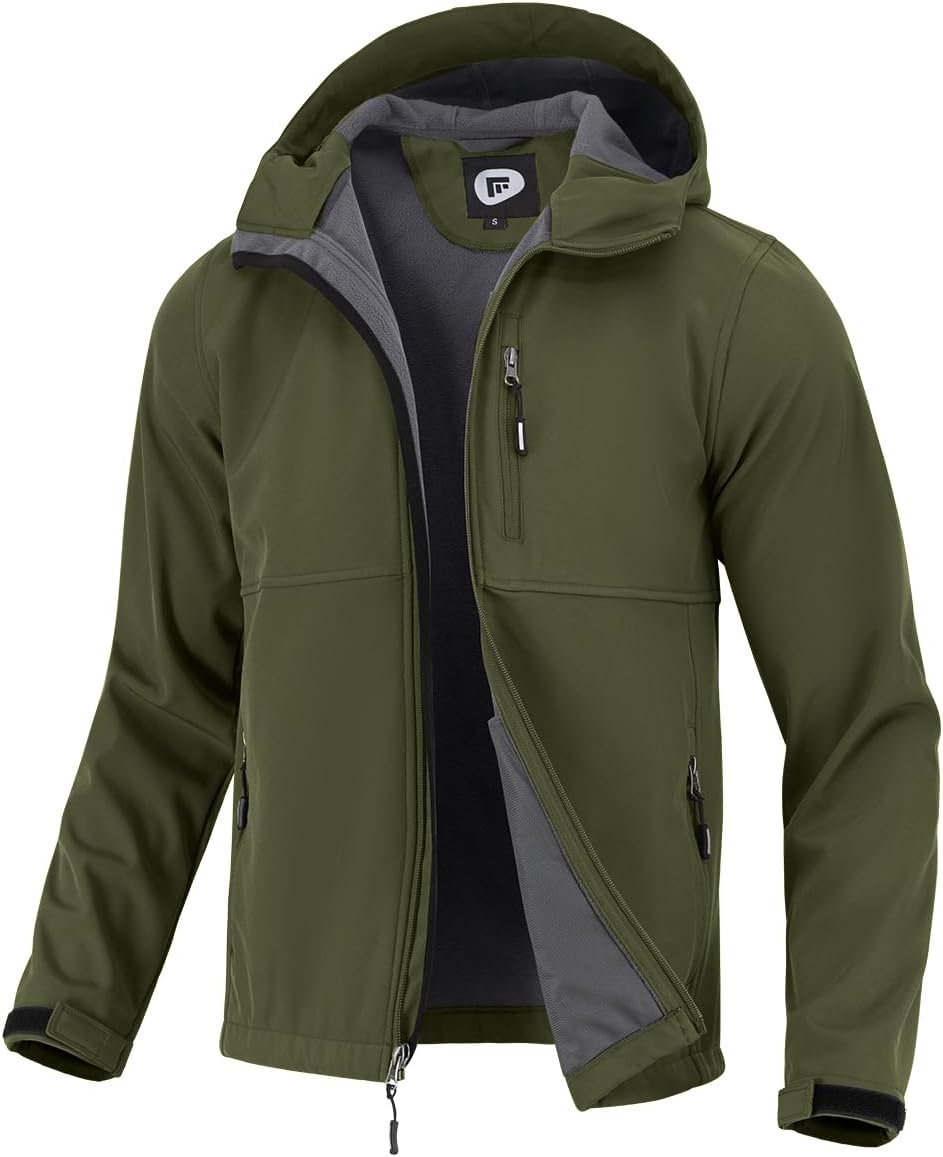 Garemcy Men's Insulated Softshell Jacket Water Resistant Lightweight Fleece Lined Windbreaker with Hood