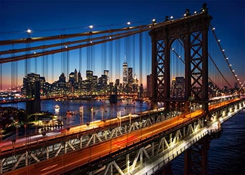 7x5ft Fabric New York Brooklyn Bridge Backdrop Night New York City Bridge River Building Lights Photography Background for NYC Travel Theme Party Decor Photo Studio Props