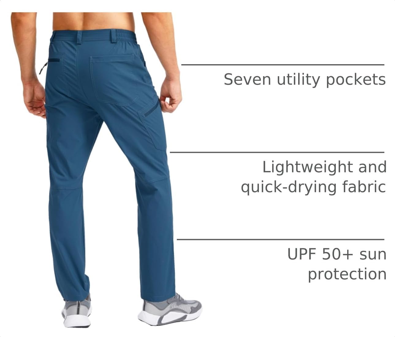 Pudolla Men's Lightweight Hiking Pants with 7 Pockets Quick Dry Water Resistant Fishing Travel Pants