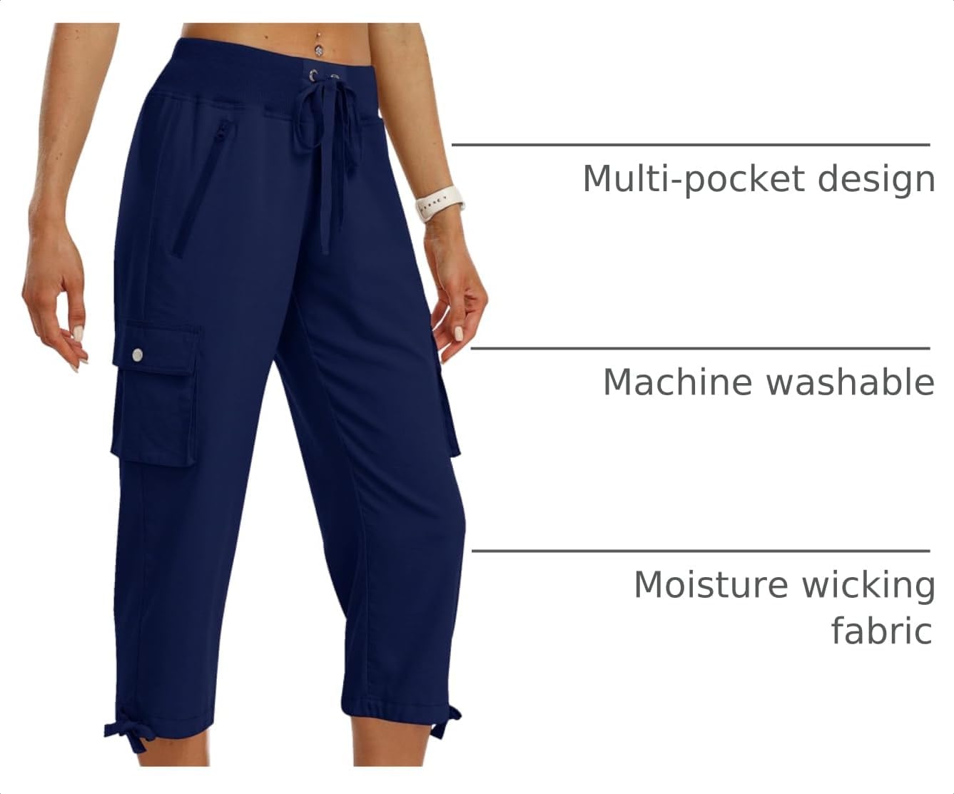 MoFiz Women's Cargo Capris Pants Loose Fit Casual Hiking Pants Lightweight Quick Dry Travel Summer Pants for Women