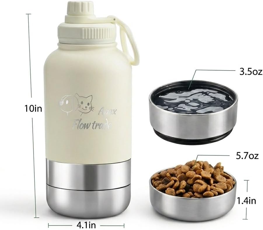 Dog Travel Insulated Water Bottle Dispenser (Cream)