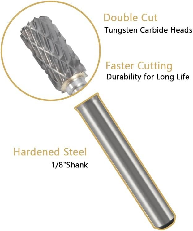 HIDOTOL Carbide Burr Set 10PC 1/8" Shank Tungsten Double Cut Carbide Rotary Burr Set for Metal and Wood Carving, Grinding, Polishing, Engraving, Drilling.