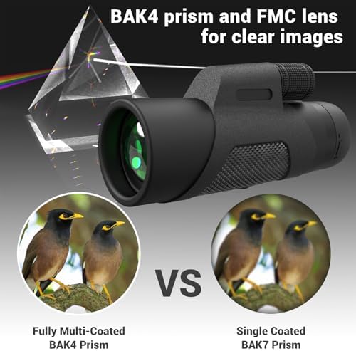 Monocular Telescope for Smartphone, High Powered Monoculars for Adults with Phone Adapter & Metal Tripod Portable Handheld Telescope for Bird Watching Hiking Camping Outdoor Travel