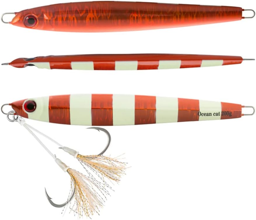 OCEAN CAT 1 PC Slow Fall Pitch Fishing Lures Sinking Lead Metal Flat Jigs Jigging Baits with Hook for Saltwater Fishing 4 Colors 160G/200G