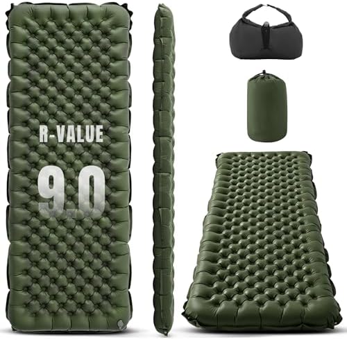 Lamberia 9.0 R Value Self Inflating Sleeping Pad, 5" Thick Camping Bed