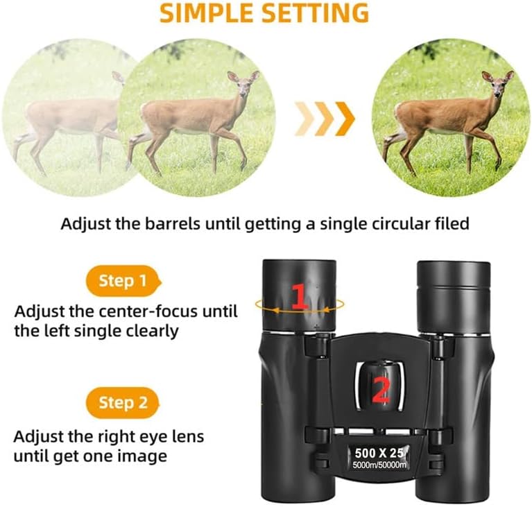 500x25 HD Powerful Binoculars 5000M Long Range Folding Mini Telescope Professional Hunting Telescope Zoom Military HD BAK4 FMC Optics for Hunting Sports Outdoor Camping Travel Outdoor Gifts