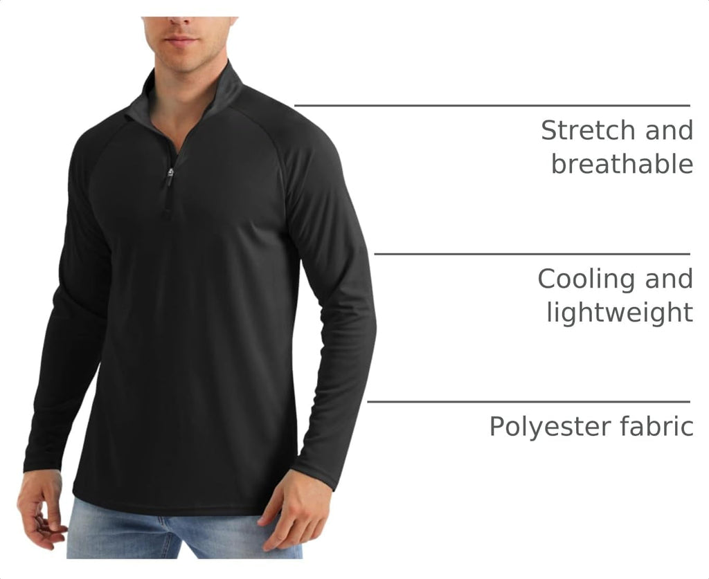 MAGCOMSEN Men's Long Sleeve Sun Shirts UPF 50+ Tees 1/4 Zip Fishing Running Rash Guard Athletic T-Shirts