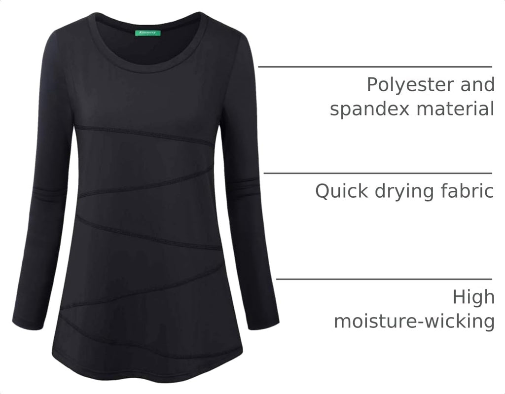 Kimmery Workout Tops for Women Long Sleeve Shirts for Women Quick Dry Line Decor Yoga Tops Sizes S-3XL