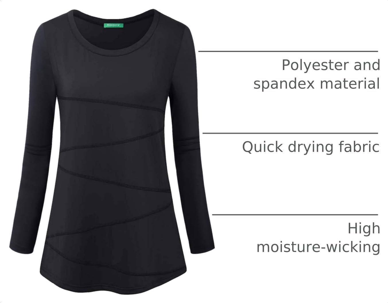 Kimmery Workout Tops for Women Long Sleeve Shirts for Women Quick Dry Line Decor Yoga Tops Sizes S-3XL