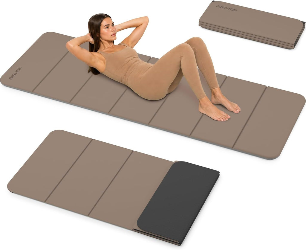AIRHOP Foldable Yoga Pilates Mat 10mm Thick Non Slip TPE Workout Pad 75x26"