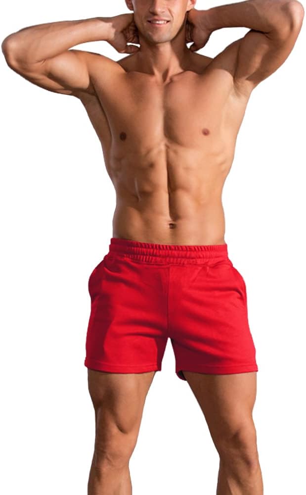 GYMAPE Mens Shorts 5 inch Cotton Gym Bodybuilding Workout