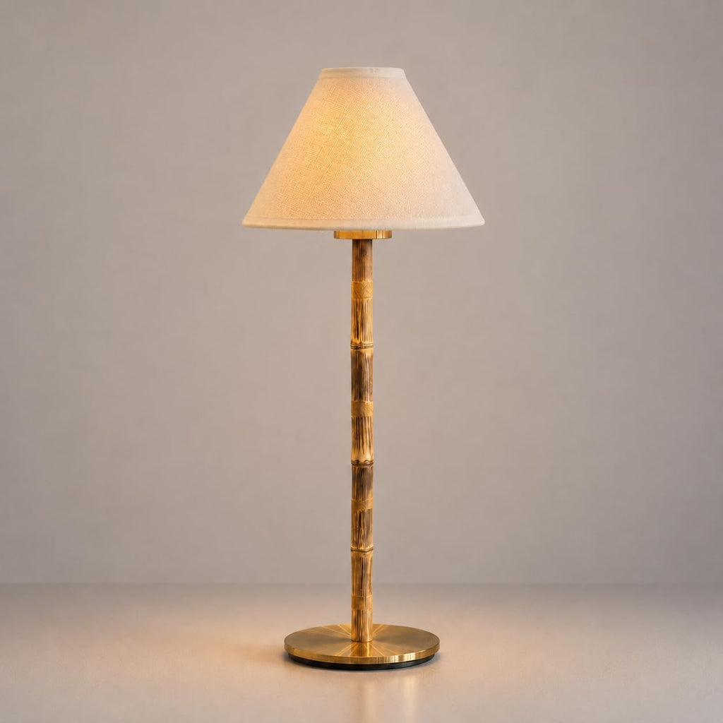 Bamboo Cordless LED Table Lamp – Rechargeable 24-Hour Battery, Dimmable Warm Light, Portable Wireless Lamp with Remote for Indoor/Outdoor Use, Home, Patio, Restaurant – (WHITE LINEN), 14.95" Tall