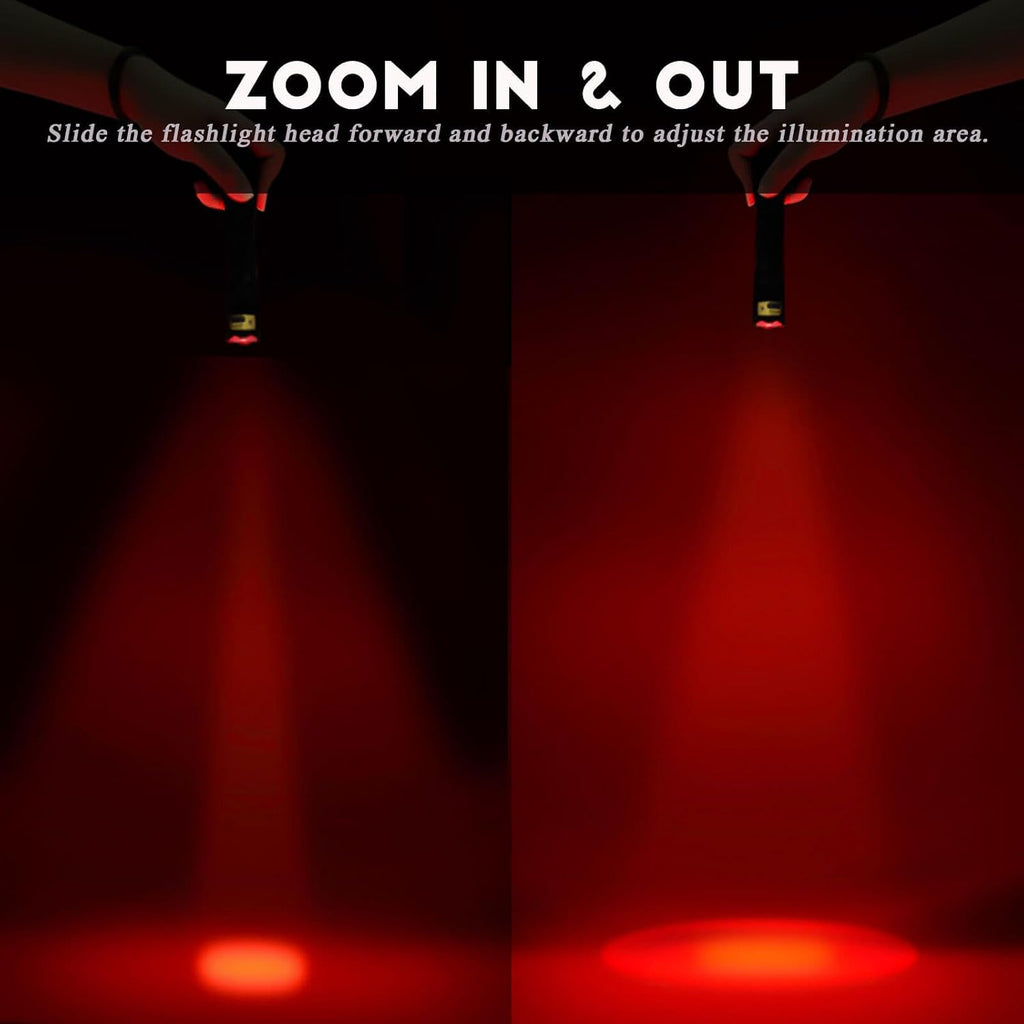 Upgraded Red Flashlight, Bright White &High/Low Power Red Light Options with Memory, Zoom Lens, Portable Weatherproof LED Small Torch for Aviation, Astronomy, Night Vision