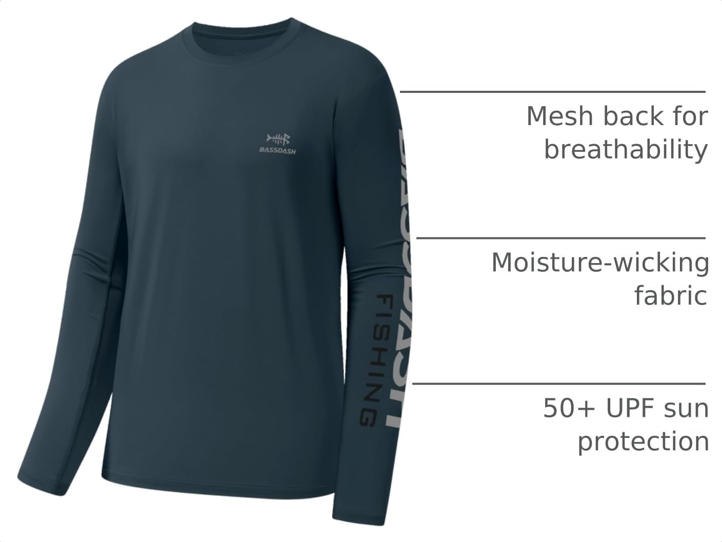 BASSDASH Fishing T Shirts for Men UV Sun Protection UPF 50+ Long Sleeve Tee T-Shirt