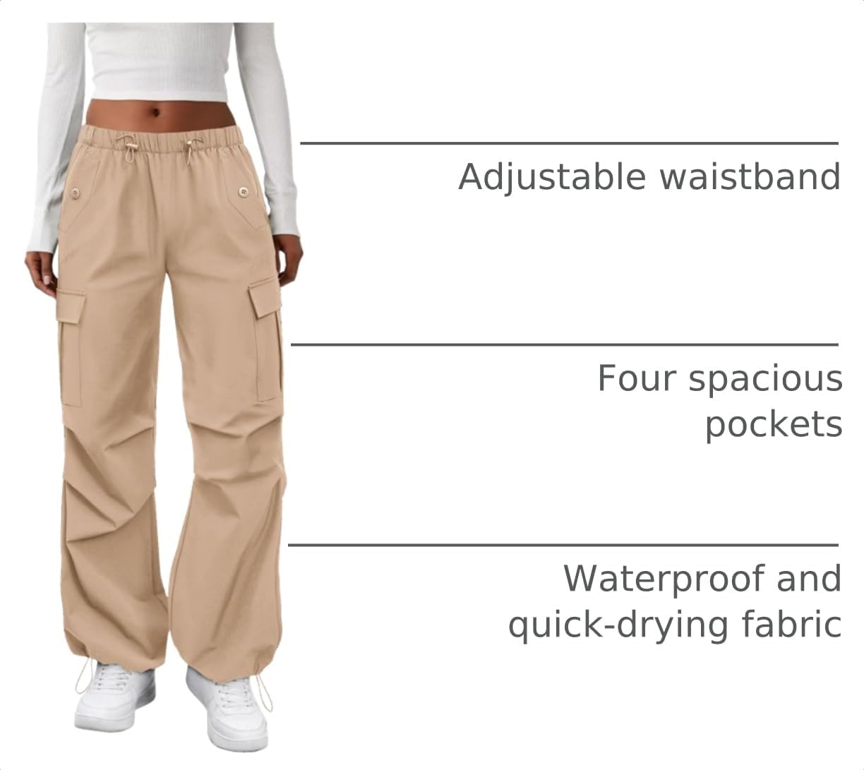COPYLEAF Cargo Pants Women Parachute Baggy Hiking Pants with Pockets Travel