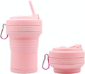 HANARA Collapsible Cup with Reusable Straw – 18 Oz (550 Ml), Portable Travel Mug, BPA-Free, Leak-Proof, Microwave & Dishwasher Safe, Multi-Purpose for Hot & Cold Drinks – Pink