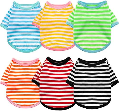 Geyoga 6 Pieces Dog T-Shirt Striped Cotton Breathable Spring Summer Pet Apparel Colorful Soft Puppy Sweatshirt Clothes for Small to Medium Dogs Puppy(Light Color,S)