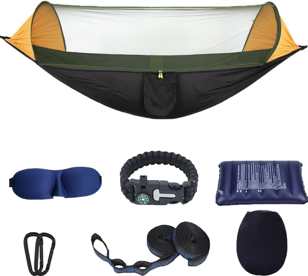 Camping Hammock with Mosquito Net - Portable Travel Hammock Bug Net - Camping Equipment - Hammock Tent for Outdoor Hiking Campin Backpacking Travel (Army Green)