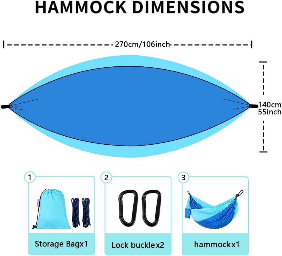 Camping Hammock, Portable Hammocks with Tree Straps & Attached Carry Bag, Travel Tree Hammocks for Outside Indoor Hiking Beach Backpack Travel(Blue, Nylon)