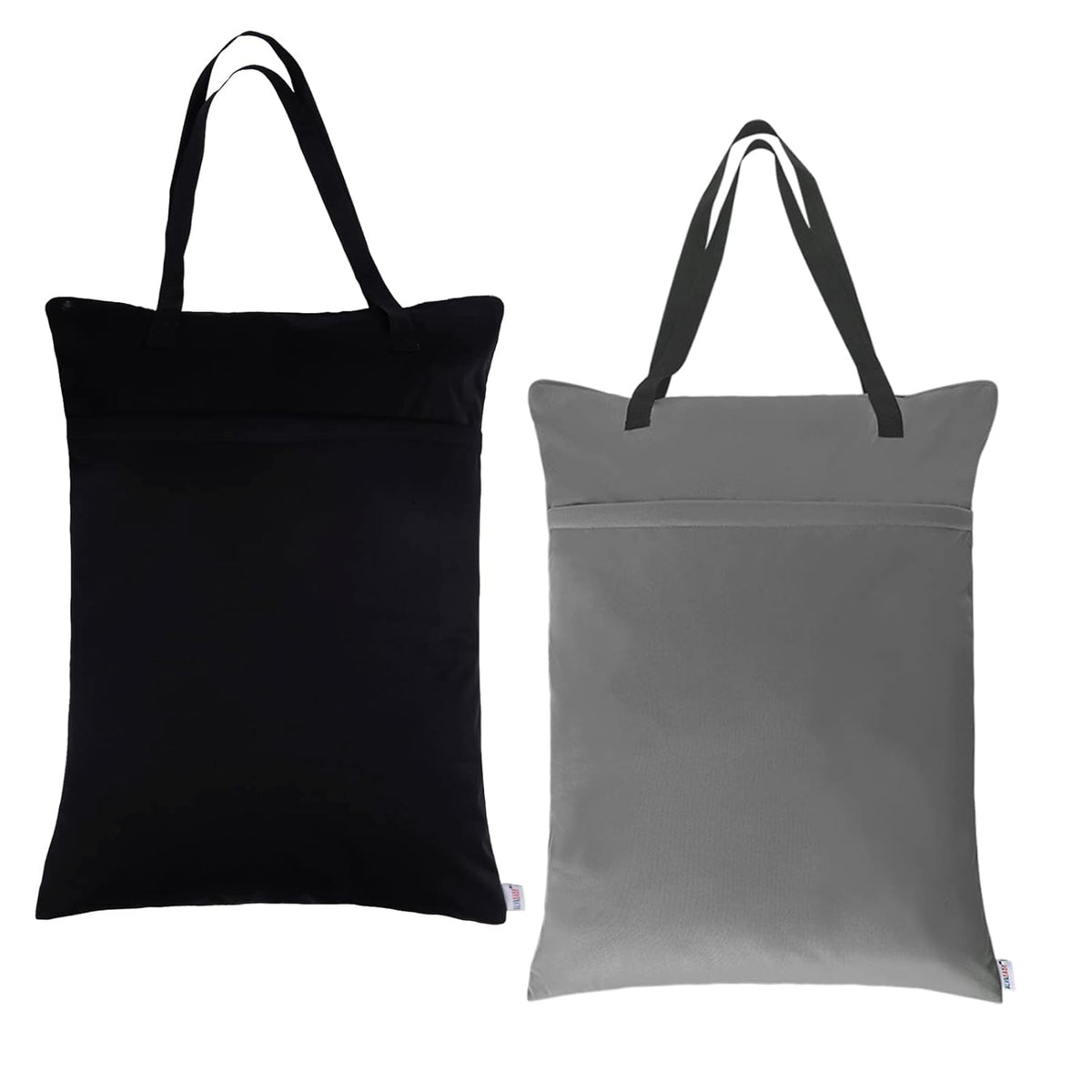 ALVA ALVABABY 2 Pack Large Wet Dry Bag Waterproof Hanging Cloth Diaper with Double Zippered Pockets 25x18 inches (Black and grey)