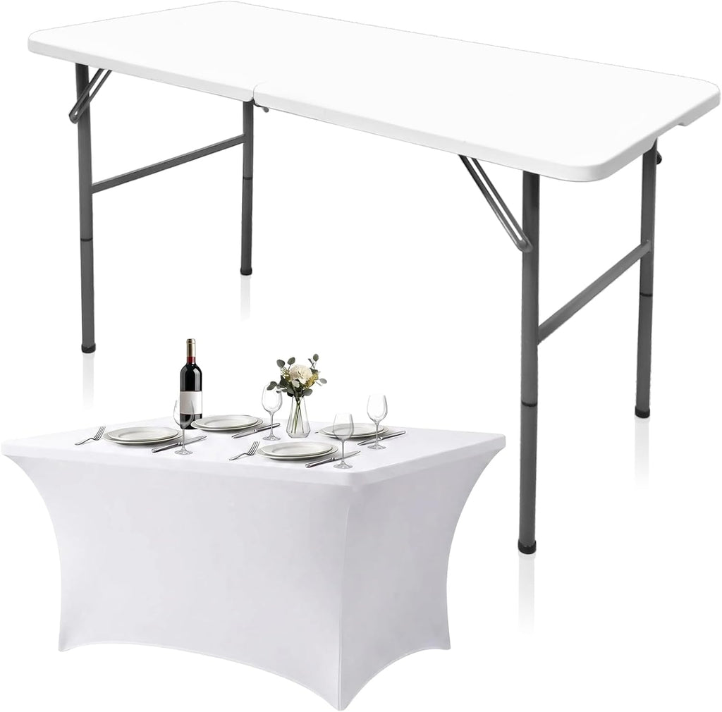 Gocamptoo Folding Table,4ft Indoor Outdoor Heavy Duty Portable Folding Square Plastic Dining Table w/Handle (Balck)