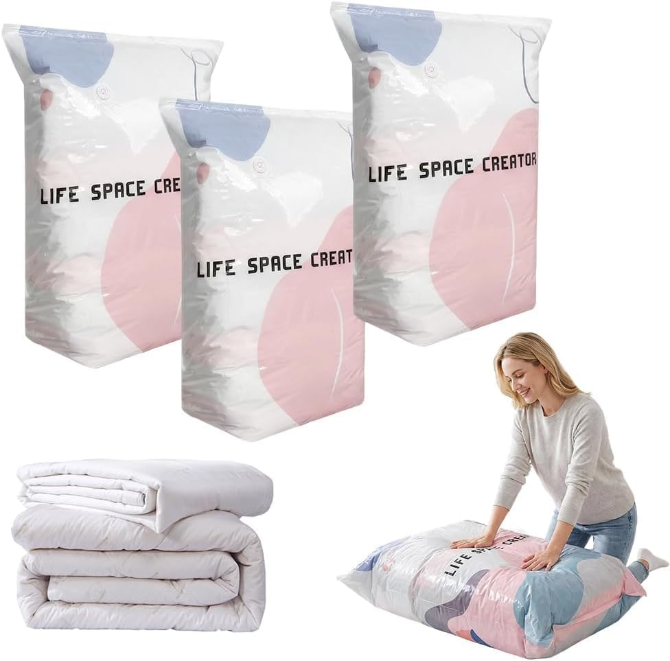 No-Pump Vacuum Storage Bags 2026 Cube Compression Space Saver Bags - Upgrade Large Storage Compression Bags No-Pump 3D Vacuum Storage Bags for Clothes, Comforters, Blankets (31 * 39in-3ps)