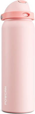 POWCAN 40 oz Insulated Water Bottle: 2-in-1 Push-Button Spout & Quick-Flip Straw, Leakproof, Cold 24Hrs, Fits Car Cup Holder, Stainless Steel Water Bottle for Sports, Travel, School (Cotton Candy)
