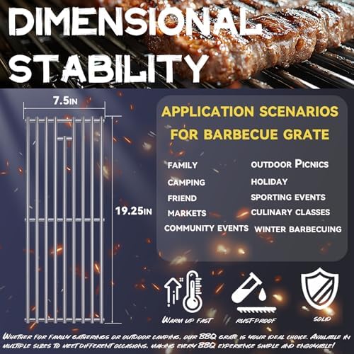 4 Pack 7mm Process Upgrade Stainless Steel BBQ Grill Grates Replacement Parts for Bull 16517 18248 LP, 18249 NG,BBQ Angus,Brahma, Lonstar Select, Outlaw Steer Premium, Lonestar Select,7 Burner Premium