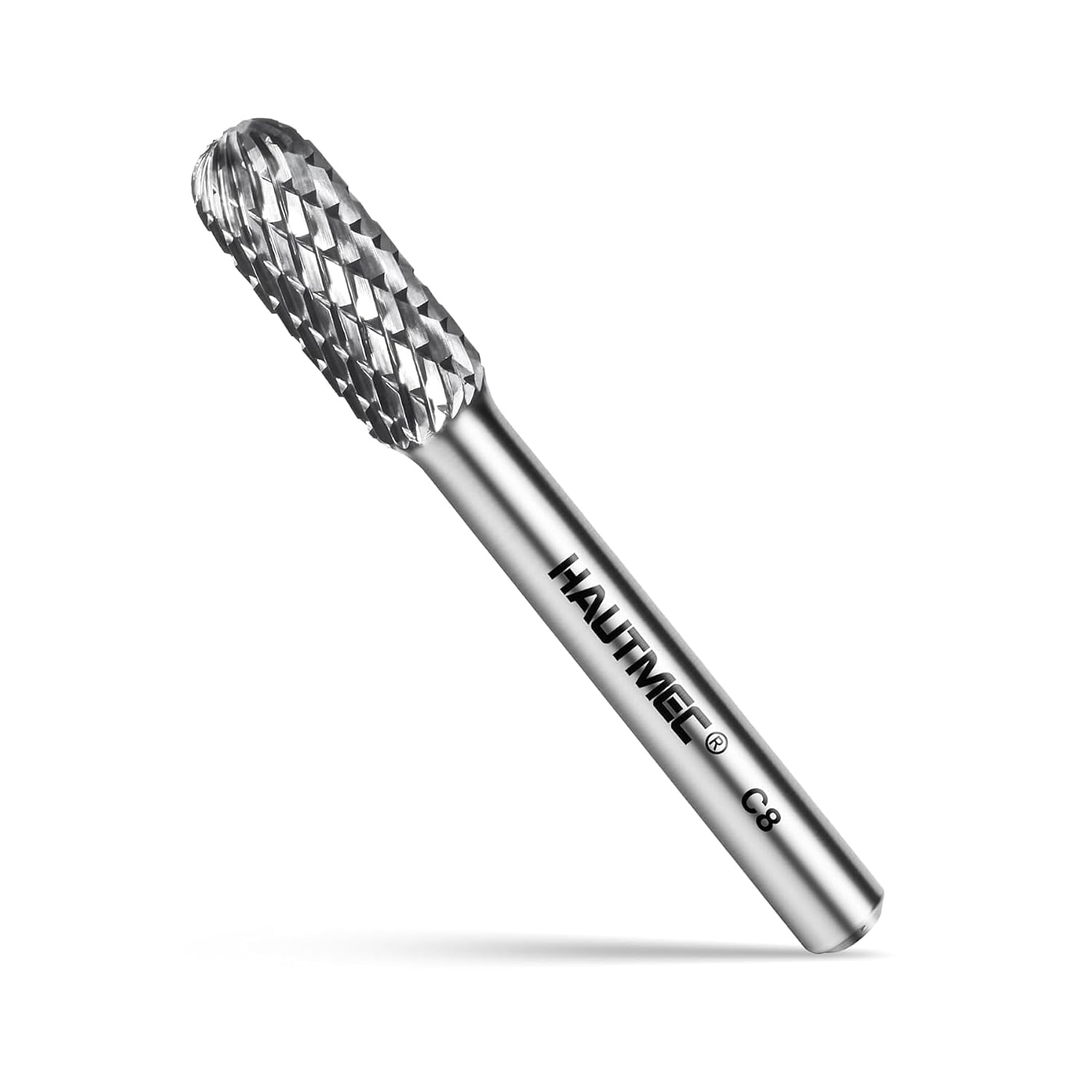 HAUTMEC Tungsten Carbide Rotary Burr Bit YG6, 1/4" Shank Double Cut Die Grinder Bit, Low Vibration Precision Rotary File for Metal Grinding, Engraving & Deburring (8MM Cylindrical Ball End), HT0199