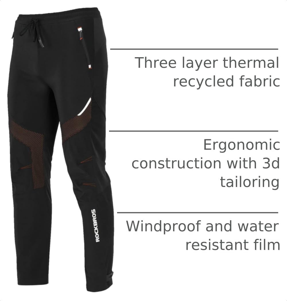 ROCKBROS Winter Cycling Pants for Men Windproof 3-Layer Warmth Road Bike