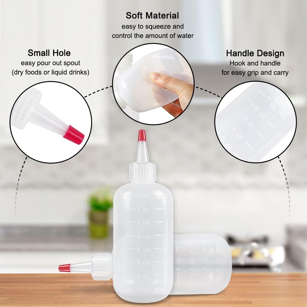 8 Pack 8 Ounce Plastic Squeeze Bottles With Caps Plastic Small Dispensing Bottles Crafts, Art, Glue, Kitchen