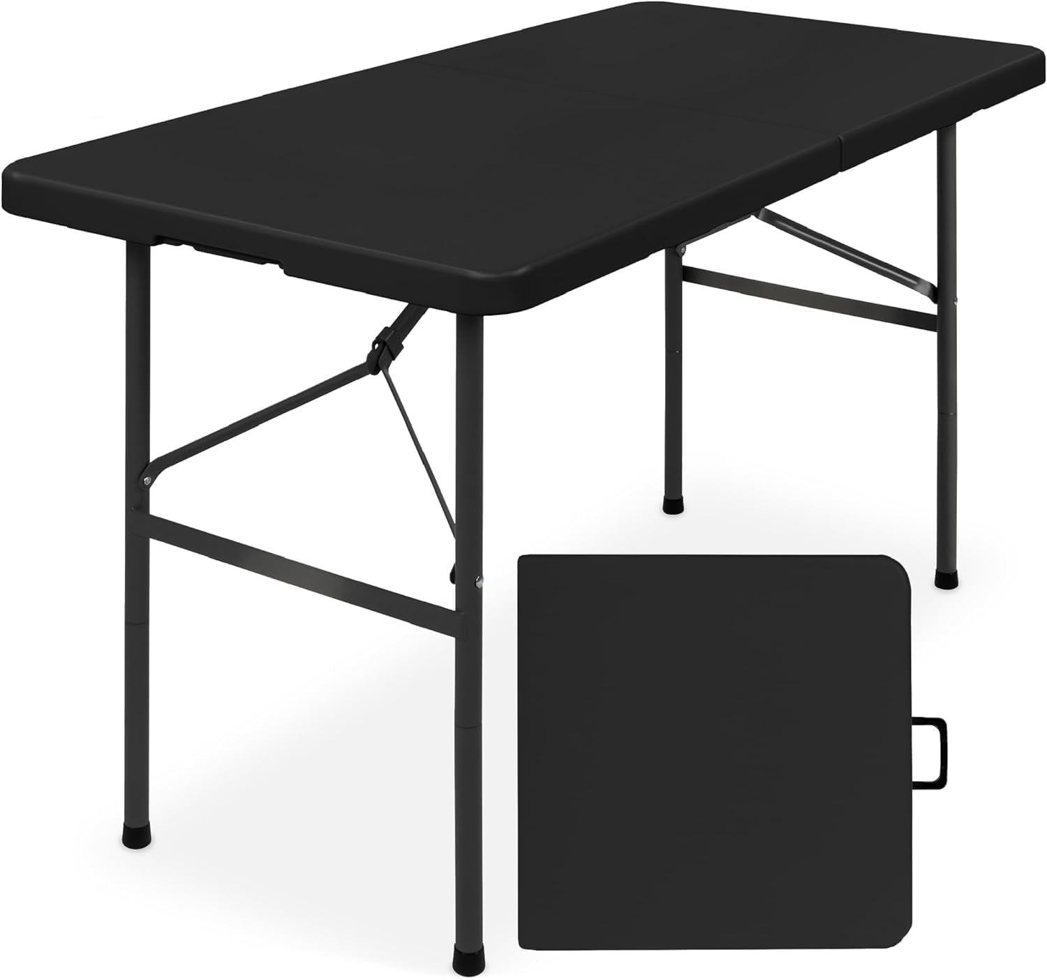 Simpli-Magic 4ft Portable Plastic Folding Table – Indoor & Outdoor Heavy-Duty Foldable Utility Table w/Handle for Party & Camping (Black)