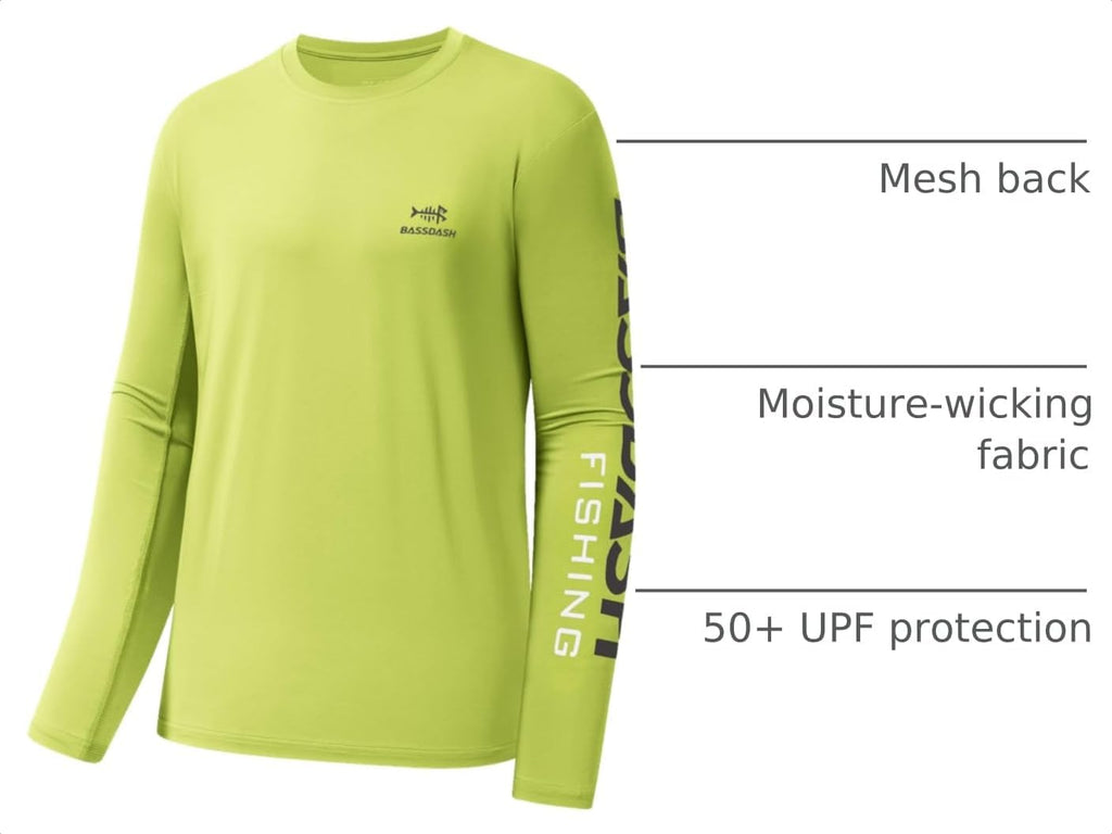 BASSDASH Fishing T Shirts for Men UV Sun Protection UPF 50+ Long Sleeve Tee T-Shirt
