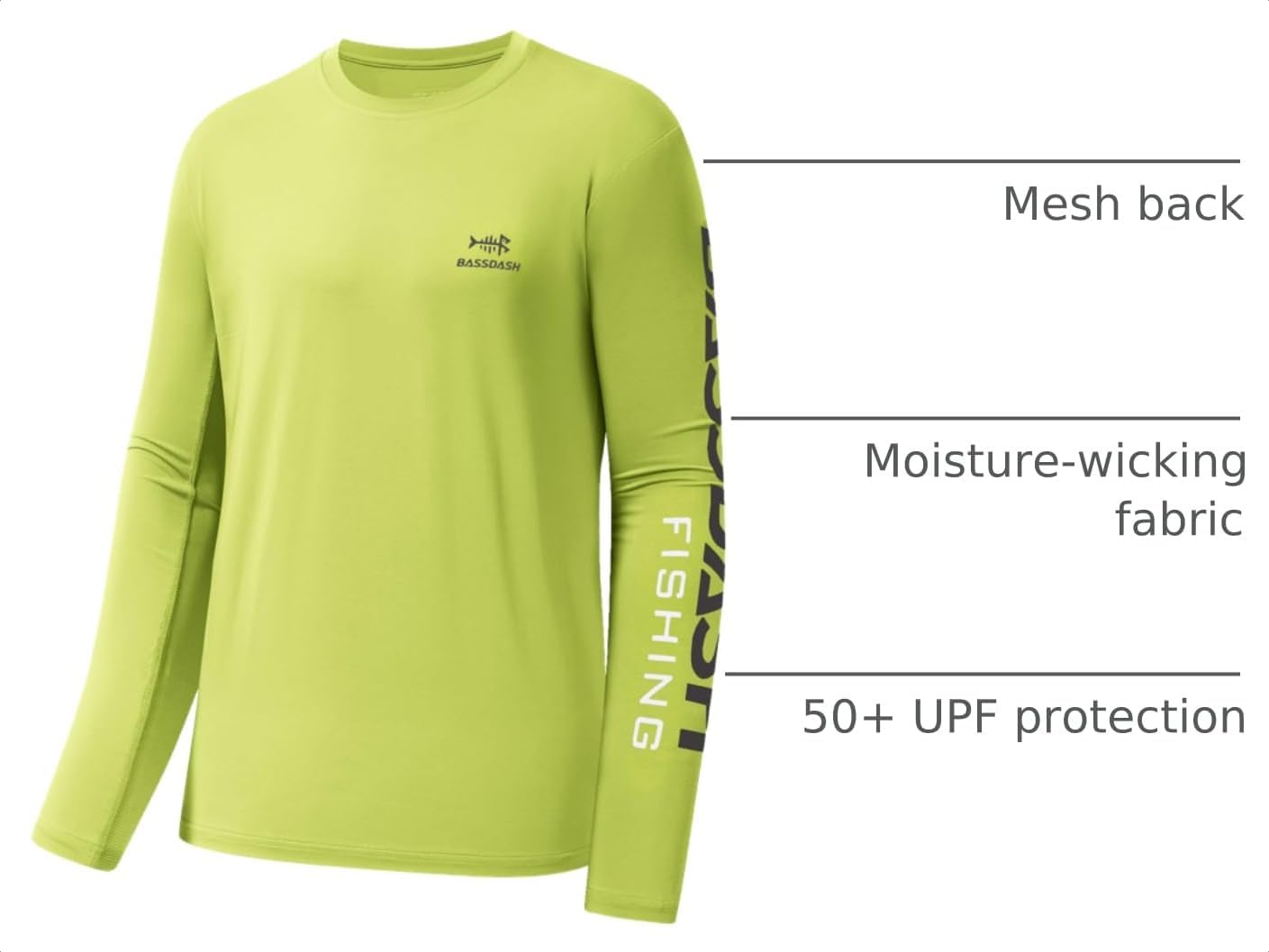 BASSDASH Fishing T Shirts for Men UV Sun Protection UPF 50+ Long Sleeve Tee T-Shirt