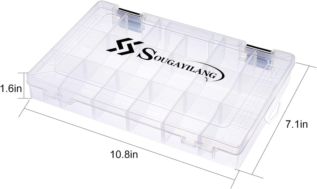 Sougayilang Fishing Tackle Boxes - 3600 3700 Plastic Storage Organizer Box with Removable Dividers - Fishing Tackle Storage - 4 Packs Transparent Tackle Trays