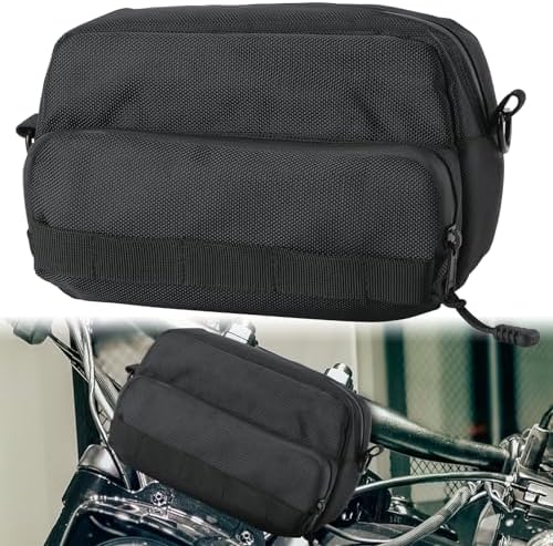 Universal Motorcycle Handlebar Bag, Motorcycle Bag Handlebar Tool Bag Fit for Front Fork Handle Bar Sissy Bar Motorbike Dirt Bike Bicycle Snowmobile Quad ATV