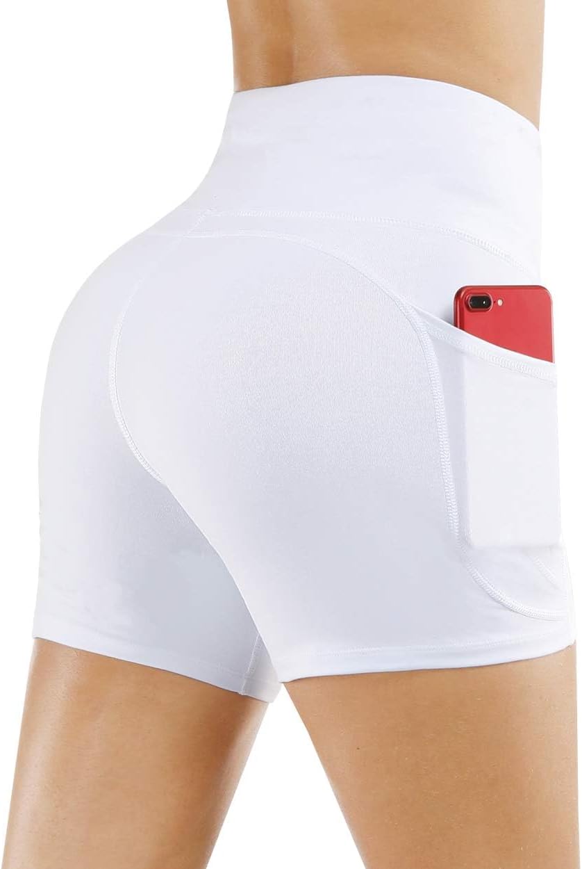 THE GYM PEOPLE High Waist Yoga Shorts for Women's Tummy Control Fitness Athletic Workout Running Shorts with Deep Pockets