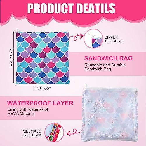 Ctosree 6 Pieces Reusable Sandwich and Snack Bags for Women Washable Lunch Pouch for Food Safe Double Layer Organizers