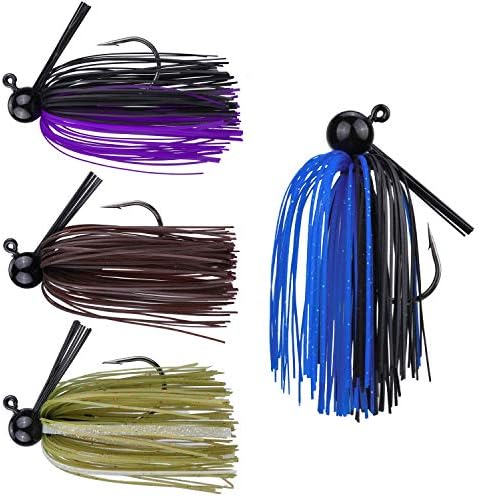 RUNCL Anchor Box - Bass Fishing Lures - Flipping, Swim, Football Jigs - Spike Trailer Keeper, Silicone Skirts, Streamlined Head, Weedguard System - Proven Colors (Pack of 4)