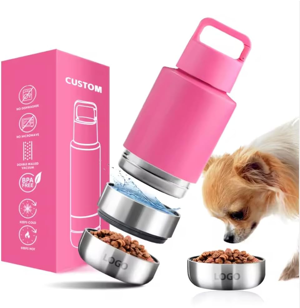 Insulated Water Bottle for Dog | Ideal Dog Mom Gifts | 34 oz Leakproof Travel Bottle | Convenient Travel Dog Bowls | Perfect for Hydration on the Go | 3 in 1 Portable Solution for Pet Owners (Orange)